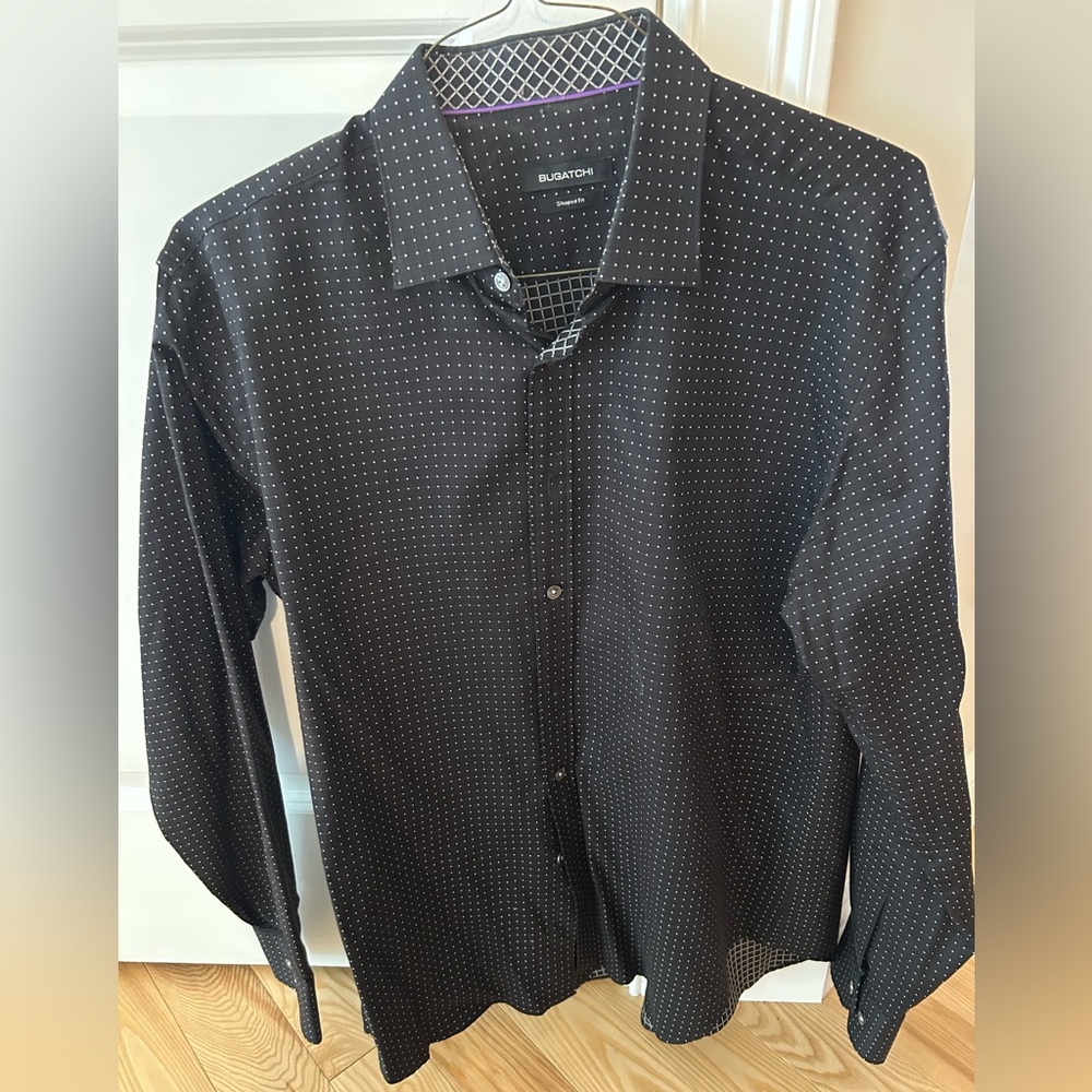Bugatchi Black Shirt with White and Purple Accents
